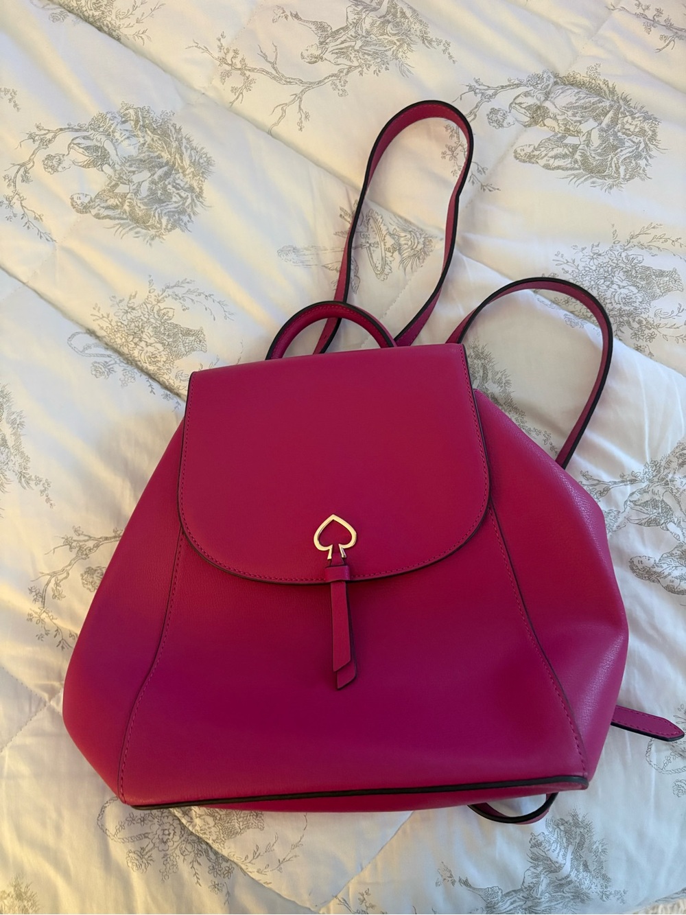 kate spade Hot Pink Leather Backpack with Gold Spade Accent